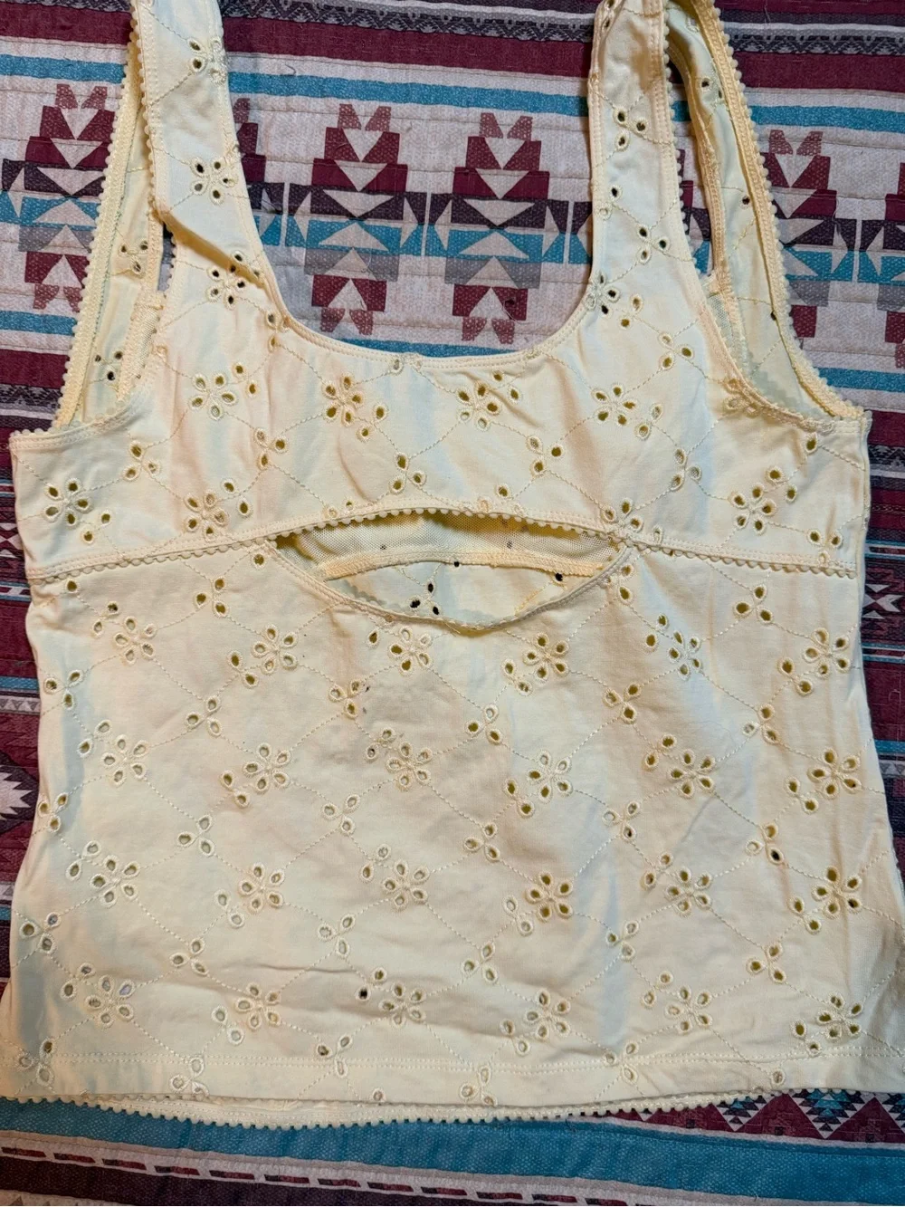 Free People yellow Tank with Floral Cutouts size large